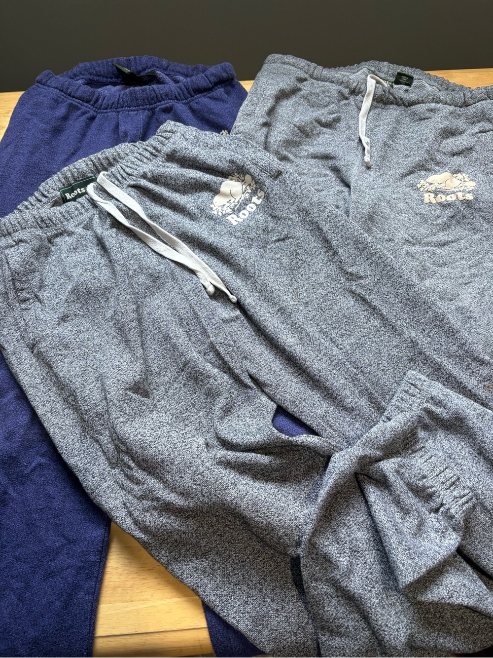 Roots Kids Sweatpants in Grey Heather and Navy